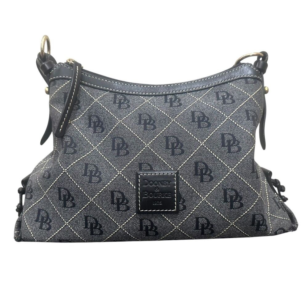 Dooney & Bourke Shoulder Bag Womens Medium Satchel Purse Black Gray Signature